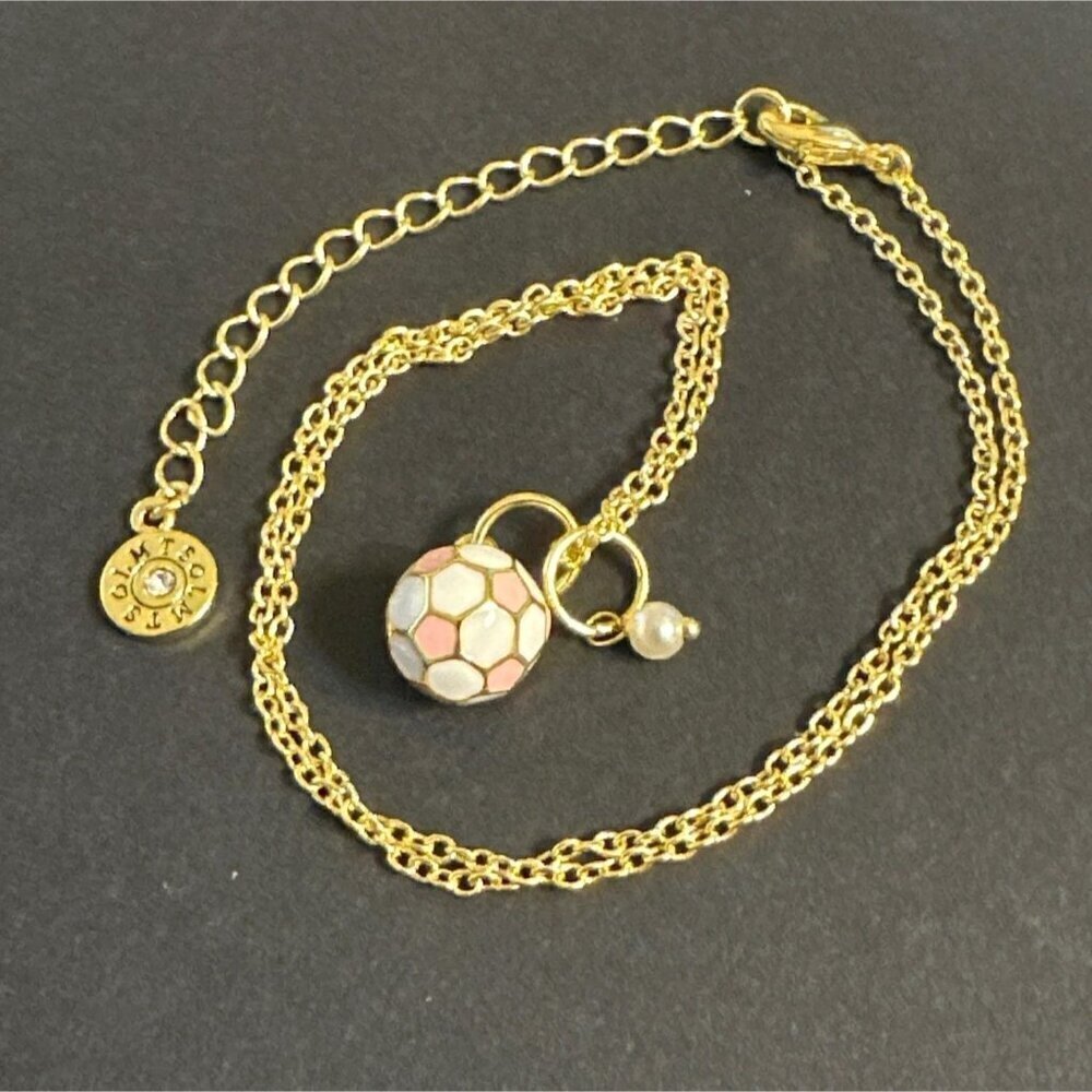 LMTS Necklace Enamel Soccer Ball Pendant Gold Tone Chain